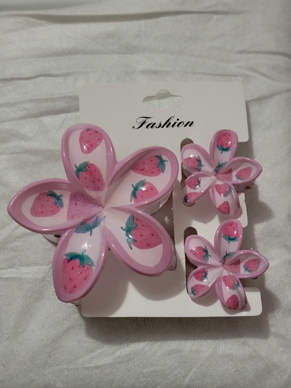 Pink Strawberry Flower Hair Clips - Set of 3